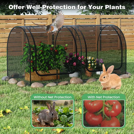 Tunnel Crop Cage Large Portable Plant Protection Tent with 2 Roll-up Zippered Doors - Greenhouses