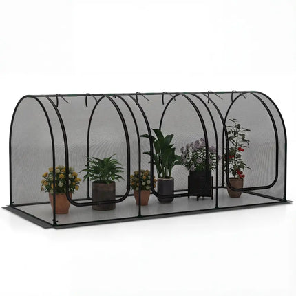 Tunnel Crop Cage Large Portable Plant Protection Tent with 3 Roll-up Zippered Doors - Greenhouses