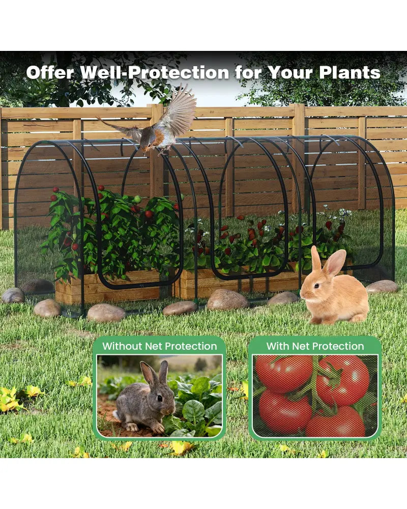 Tunnel Crop Cage Large Portable Plant Protection Tent with 3 Roll-up Zippered Doors - Greenhouses