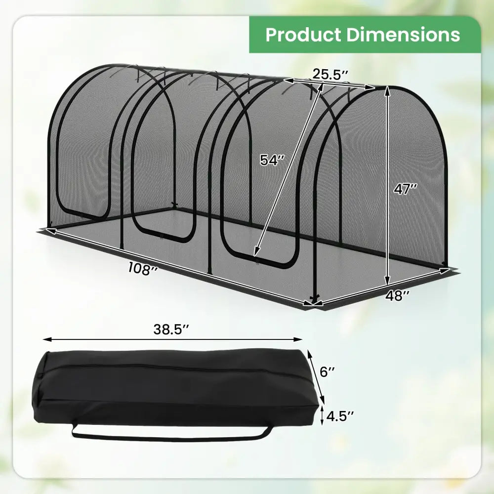 Tunnel Crop Cage Large Portable Plant Protection Tent with 3 Roll-up Zippered Doors - Greenhouses