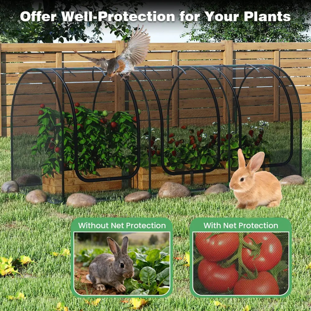 Tunnel Crop Cage Large Portable Plant Protection Tent with 3 Roll-up Zippered Doors - Greenhouses