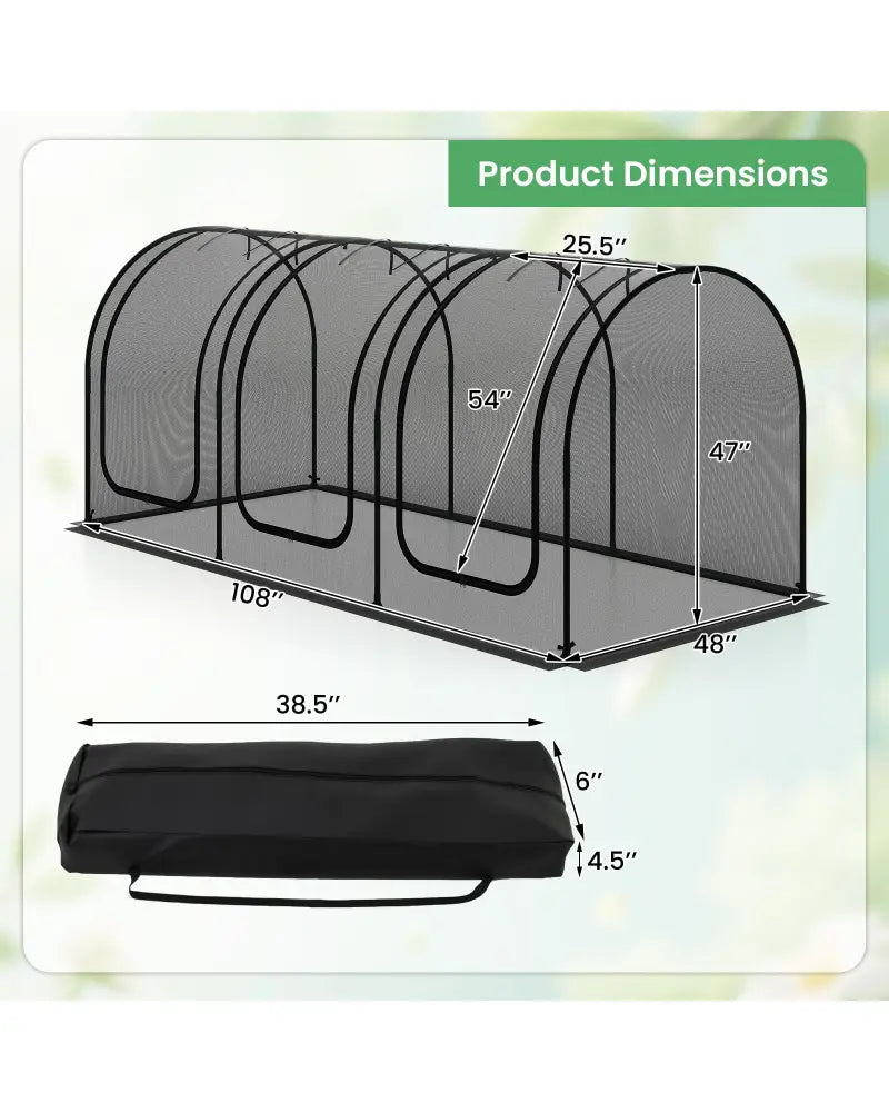 Tunnel Crop Cage Large Portable Plant Protection Tent with 3 Roll-up Zippered Doors - Greenhouses
