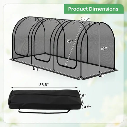 Tunnel Crop Cage Large Portable Plant Protection Tent with 3 Roll-up Zippered Doors - Greenhouses