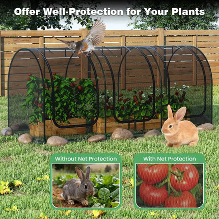 Tunnel Crop Cage Large Portable Plant Protection Tent with 3 Roll-up Zippered Doors - Greenhouses