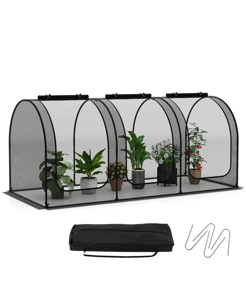 Tunnel Crop Cage Large Portable Plant Protection Tent with 3 Roll-up Zippered Doors - Greenhouses