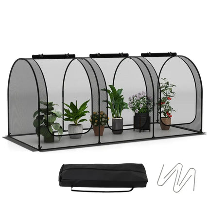 Tunnel Crop Cage Large Portable Plant Protection Tent with 3 Roll-up Zippered Doors - Greenhouses
