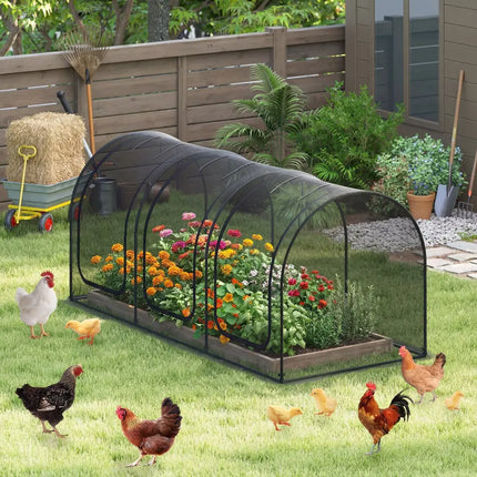 Tunnel Crop Cage Large Portable Plant Protection Tent with 3 Roll-up Zippered Doors - Greenhouses