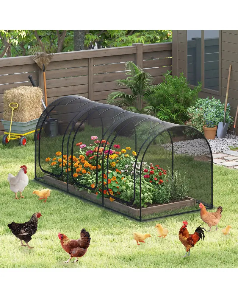 Tunnel Crop Cage Large Portable Plant Protection Tent with 3 Roll-up Zippered Doors - Greenhouses
