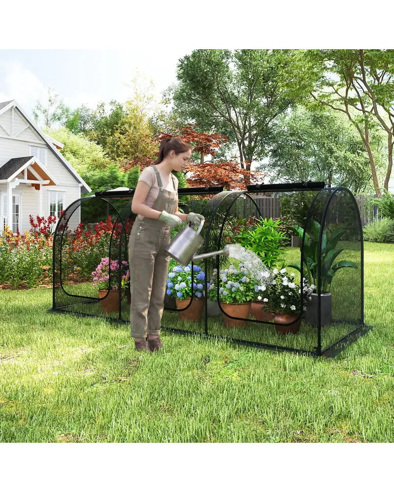 Tunnel Crop Cage Large Portable Plant Protection Tent with 3 Roll-up Zippered Doors - Greenhouses