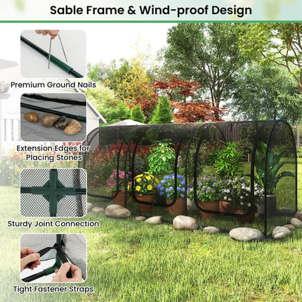 Tunnel Crop Cage Large Portable Plant Protection Tent with 3 Roll-up Zippered Doors - Greenhouses