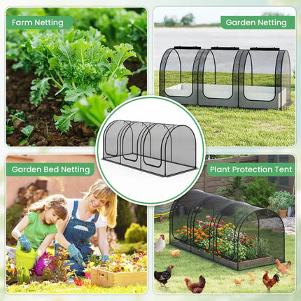 Tunnel Crop Cage Large Portable Plant Protection Tent with 3 Roll-up Zippered Doors - Greenhouses