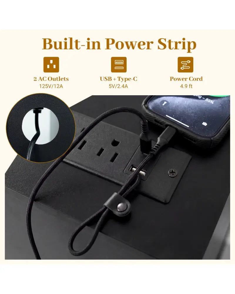 Turntable Record Player Stand with Power Outlets-Black - Black - End & Side Tables