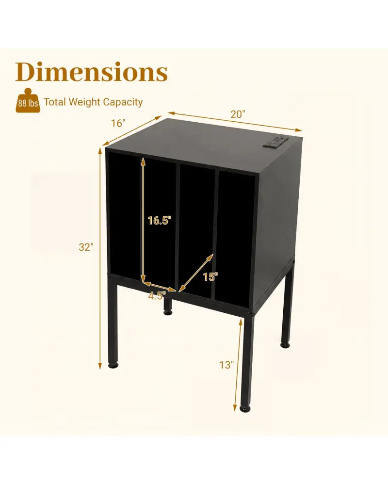 Turntable Record Player Stand with Power Outlets-Black - Black - End & Side Tables