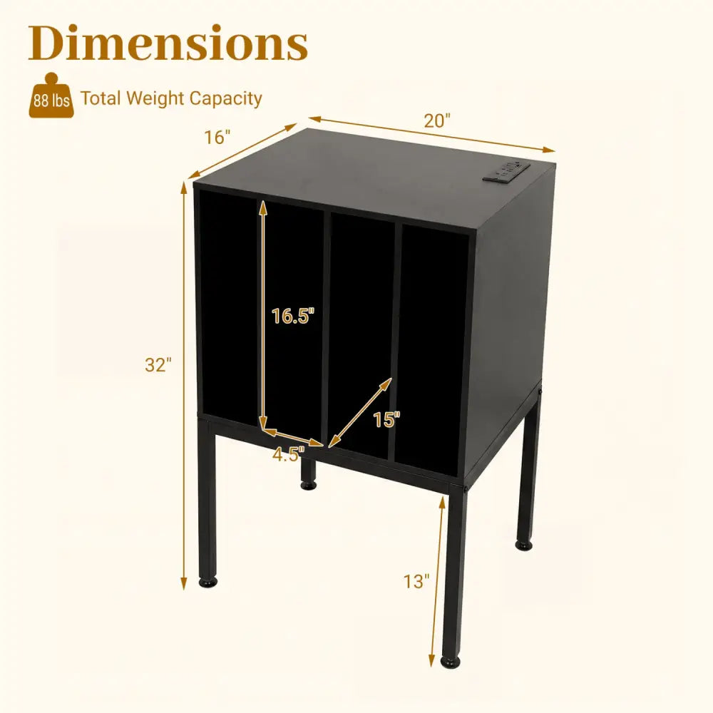 Turntable Record Player Stand with Power Outlets-Black - Black - End & Side Tables