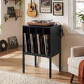 Turntable Record Player Stand with Power Outlets-Black - Black - End & Side Tables