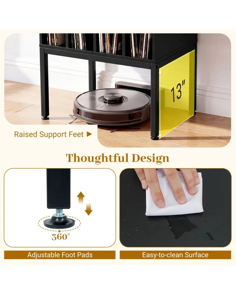 Turntable Record Player Stand with Power Outlets-Black - Black - End & Side Tables