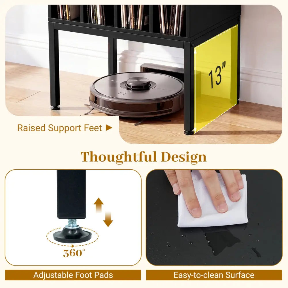 Turntable Record Player Stand with Power Outlets-Black - Black - End & Side Tables