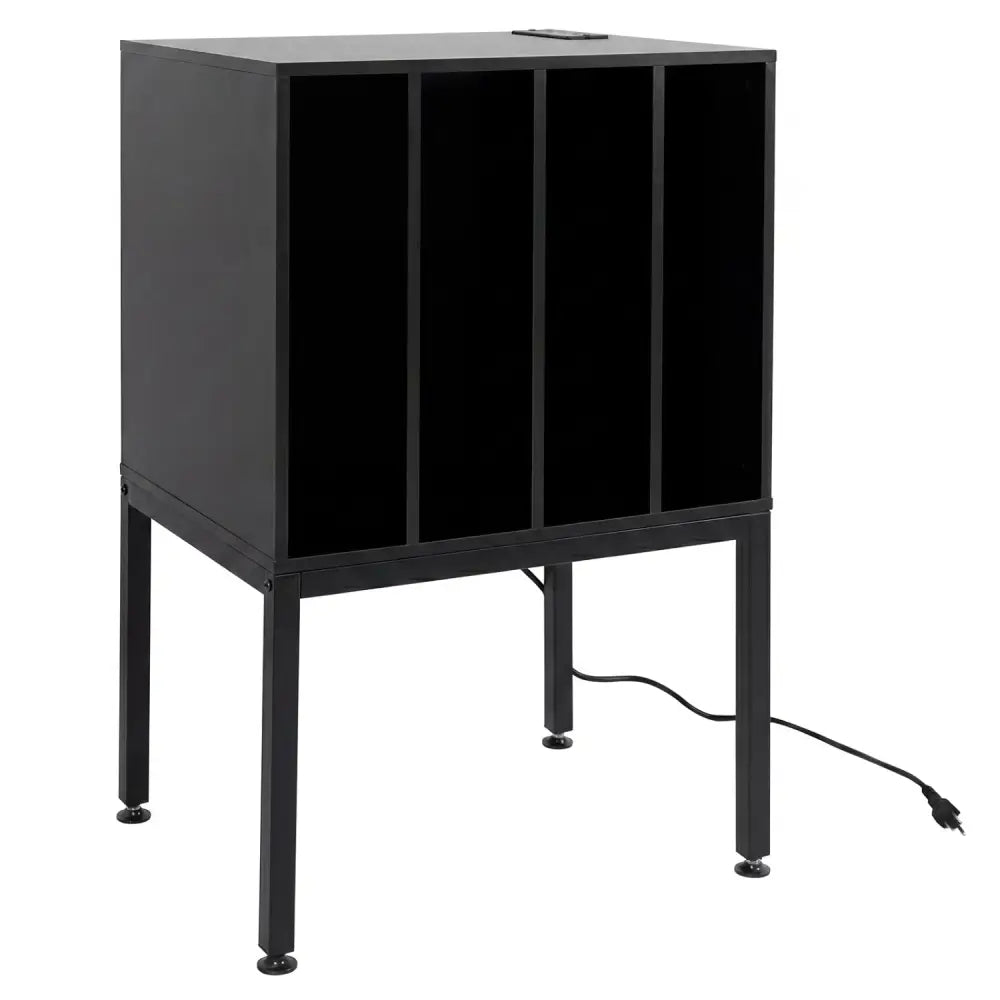 Turntable Record Player Stand with Power Outlets-Black - Black - End & Side Tables