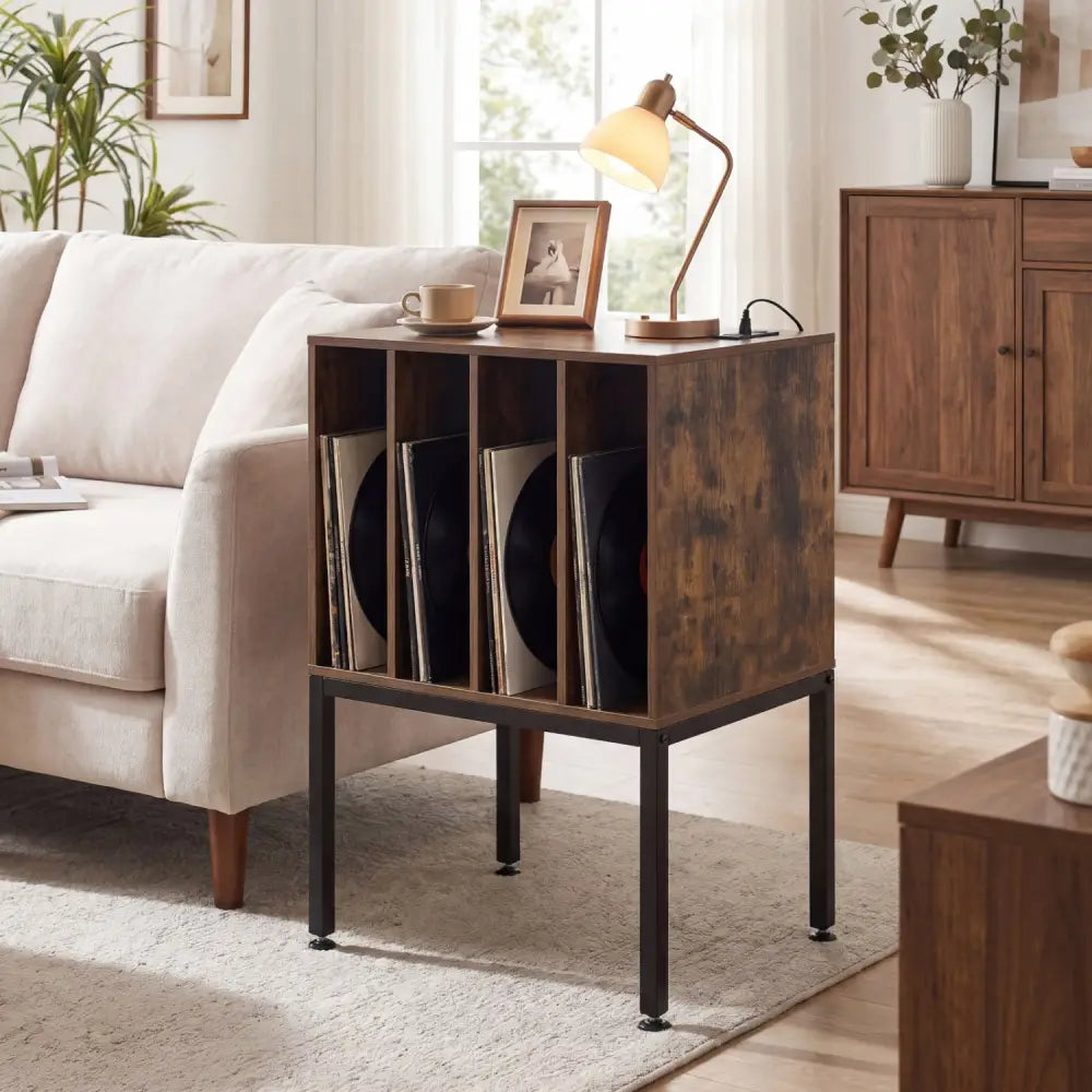 Turntable Record Player Stand with Power Outlets-Rusticbrown - Rustic Brown - End & Side Tables