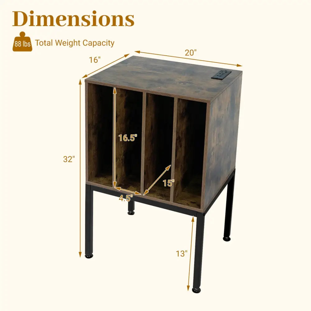 Turntable Record Player Stand with Power Outlets-Rusticbrown - Rustic Brown - End & Side Tables