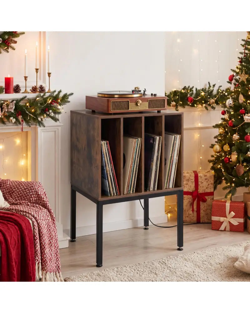 Turntable Record Player Stand with Power Outlets-Rusticbrown - Rustic Brown - End & Side Tables