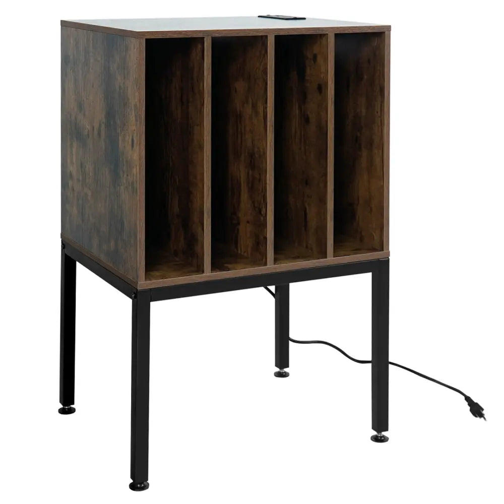 Turntable Record Player Stand with Power Outlets-Rusticbrown - Rustic Brown - End & Side Tables