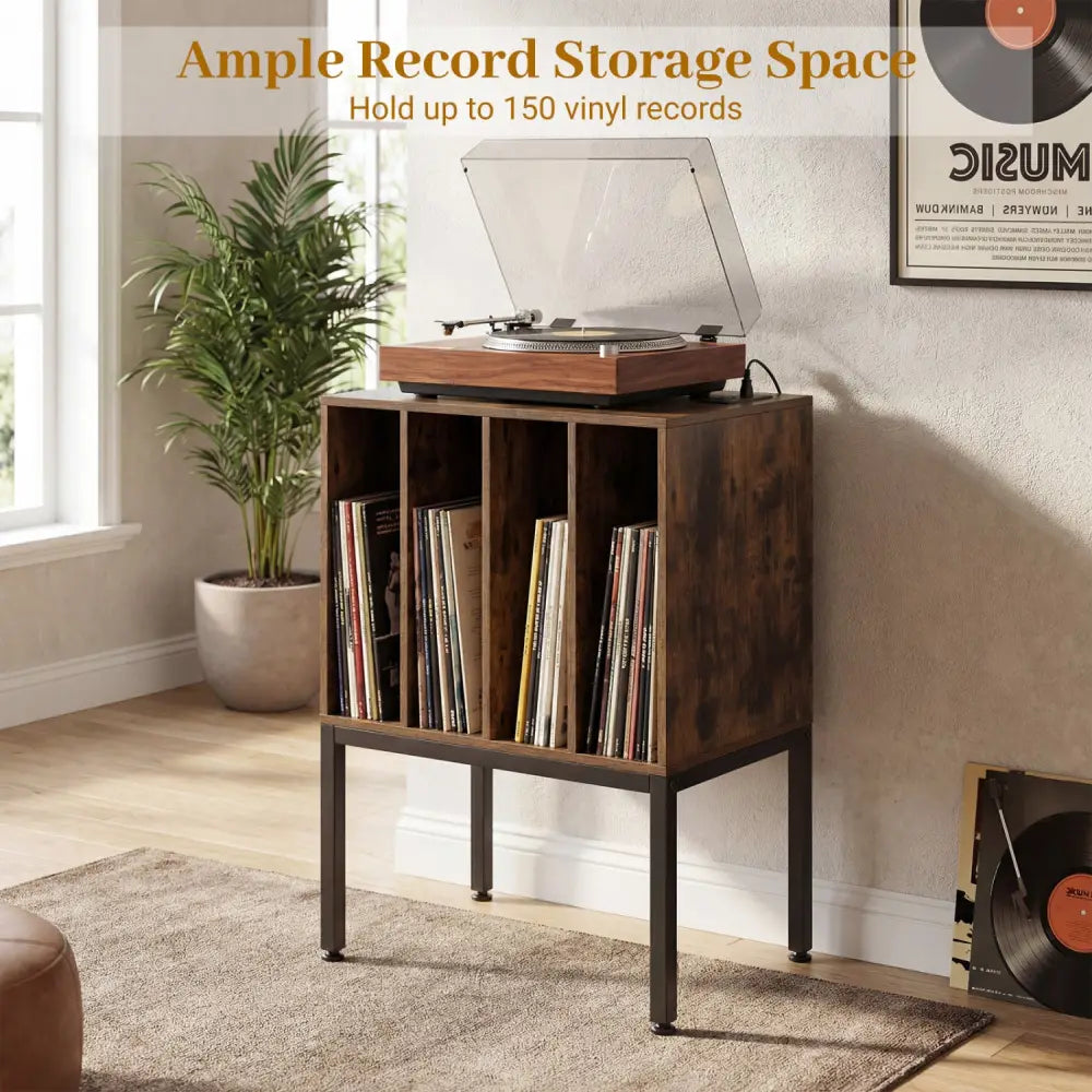 Turntable Record Player Stand with Power Outlets-Rusticbrown - Rustic Brown - End & Side Tables