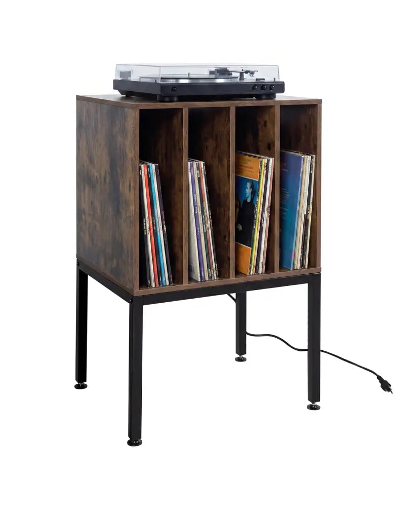 Turntable Record Player Stand with Power Outlets-Rusticbrown - Rustic Brown - End & Side Tables
