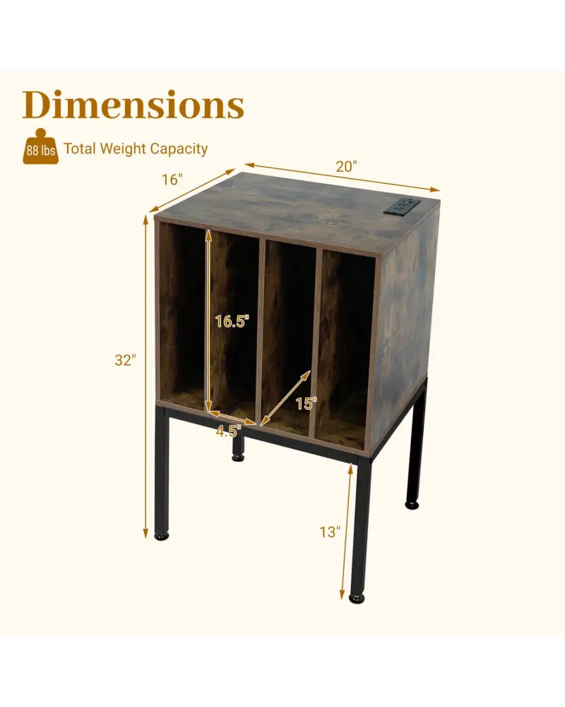 Turntable Record Player Stand with Power Outlets-Rusticbrown - Rustic Brown - End & Side Tables