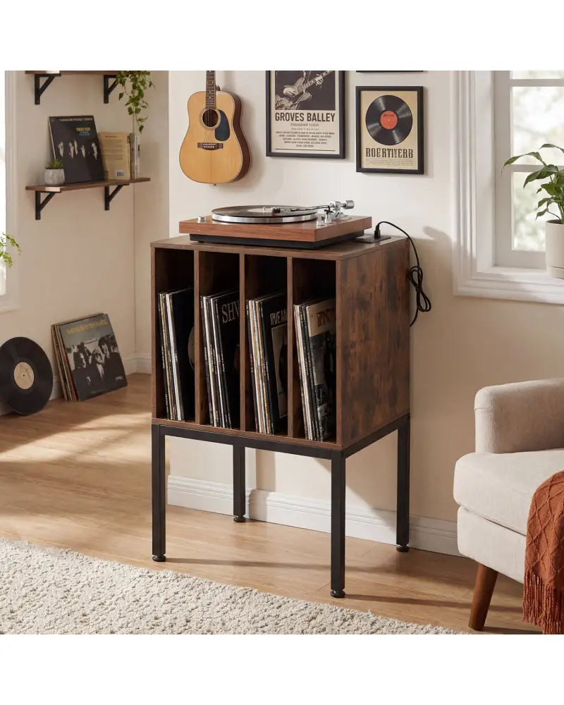 Turntable Record Player Stand with Power Outlets-Rusticbrown - Rustic Brown - End & Side Tables