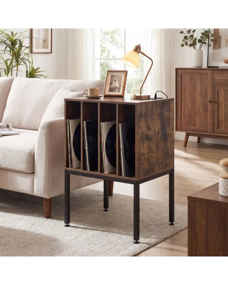 Turntable Record Player Stand with Power Outlets-Rusticbrown - Rustic Brown - End & Side Tables