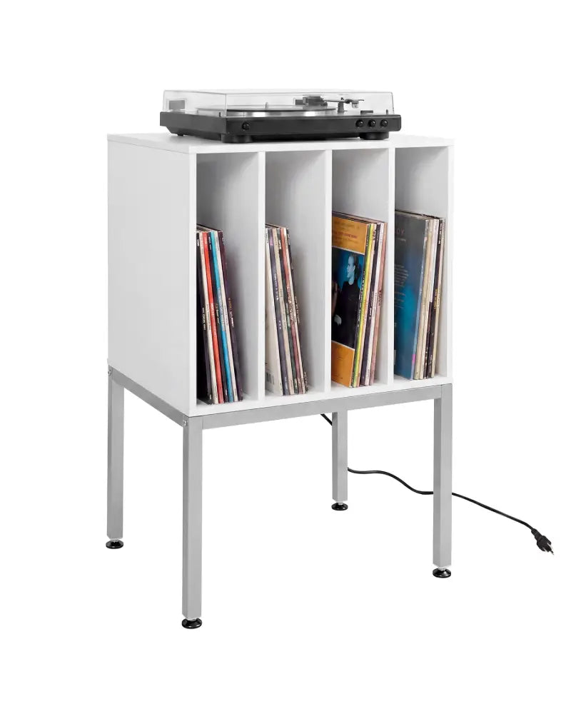 Turntable Record Player Stand with Power Outlets-White - White - End & Side Tables