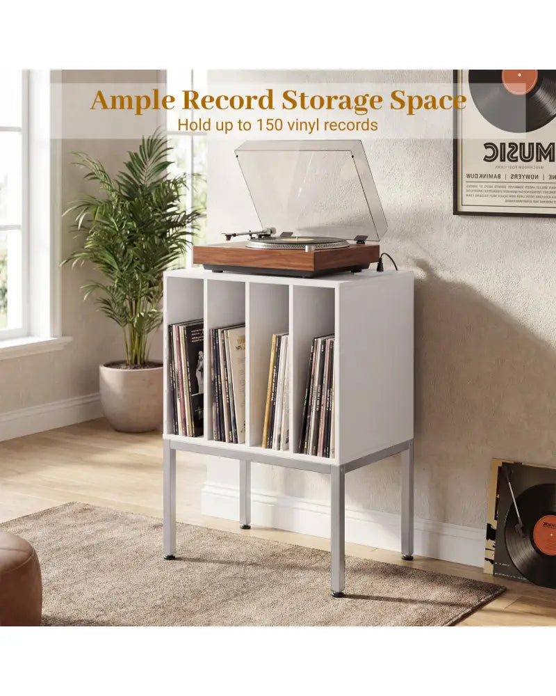 Turntable Record Player Stand with Power Outlets-White - White - End & Side Tables