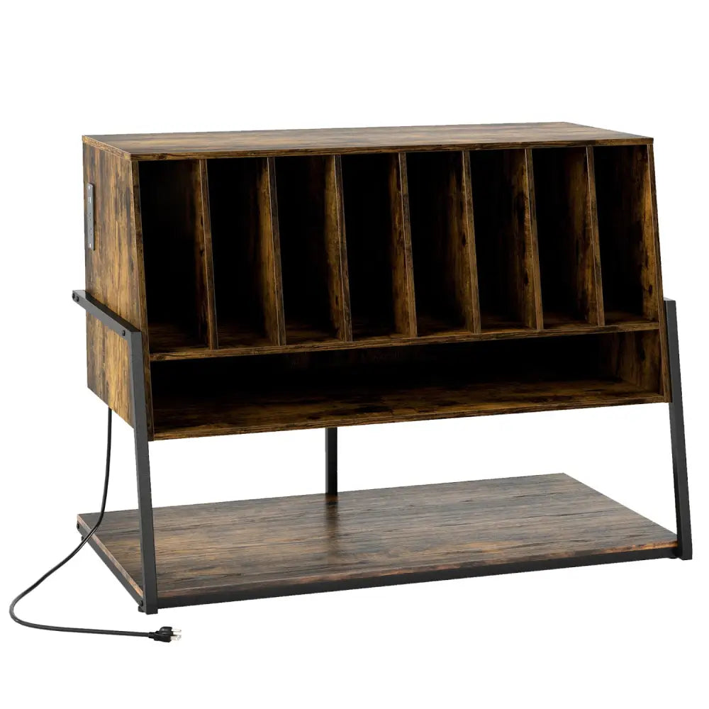 Turntable Stand with Charging Station and Vinyl Storage Shelves-Rustic Brown - Rustic Brown - End & Side Tables