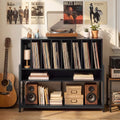 Turntable Stand with Charging Station and Vinyl Storage Shelves-Black - Black - End & Side Tables