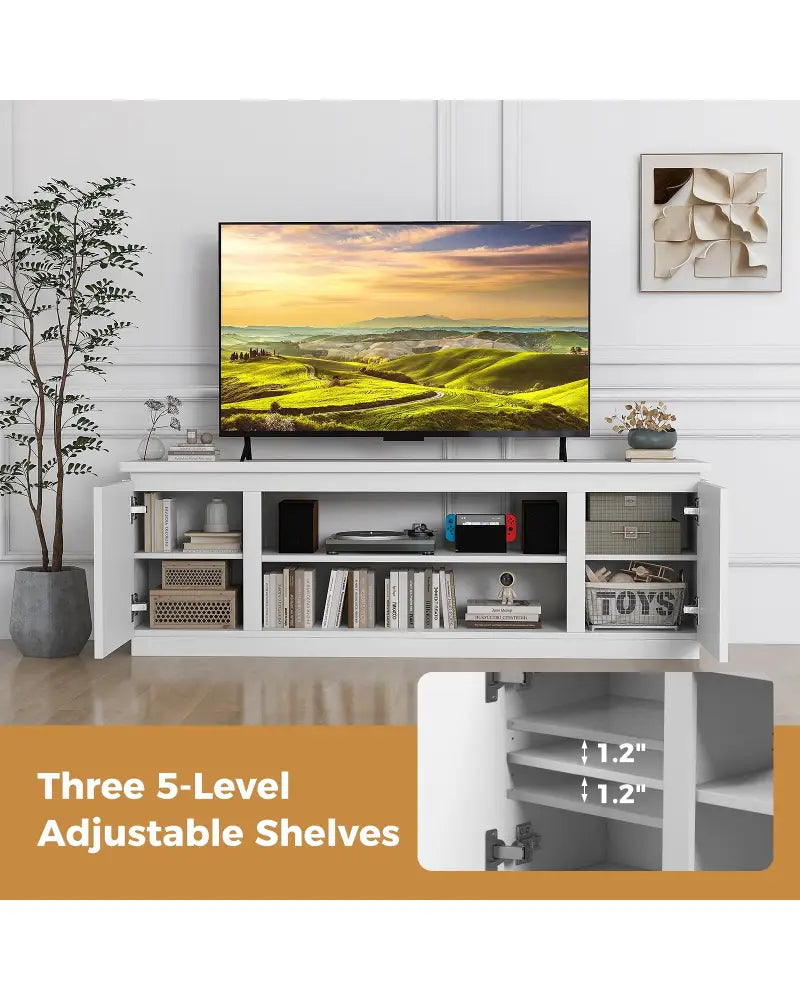 TV Cabinet with 3 Adjustable Shelves and Anti-Tipping Kits for TVs up to 80 Inch-White - White - Entertainment Centers