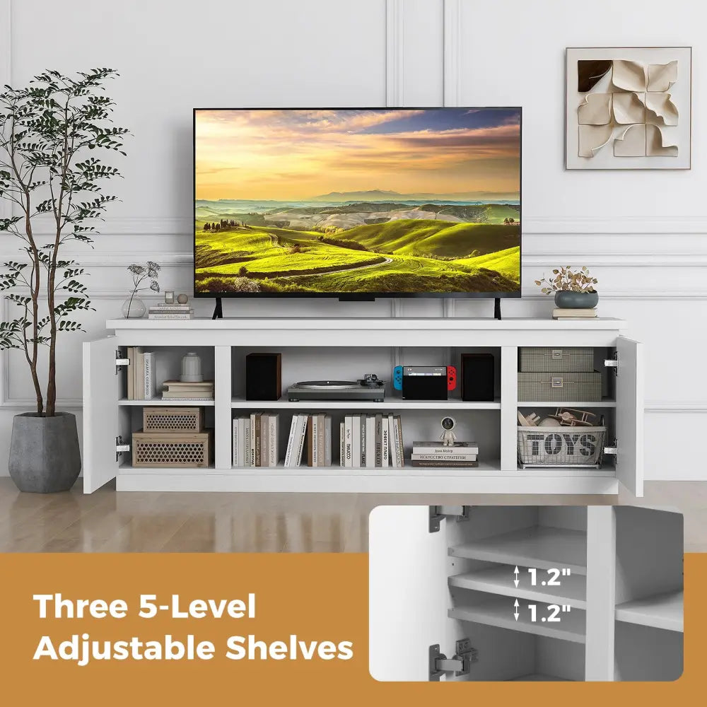 TV Cabinet with 3 Adjustable Shelves and Anti-Tipping Kits for TVs up to 80 Inch-White - White - Entertainment Centers