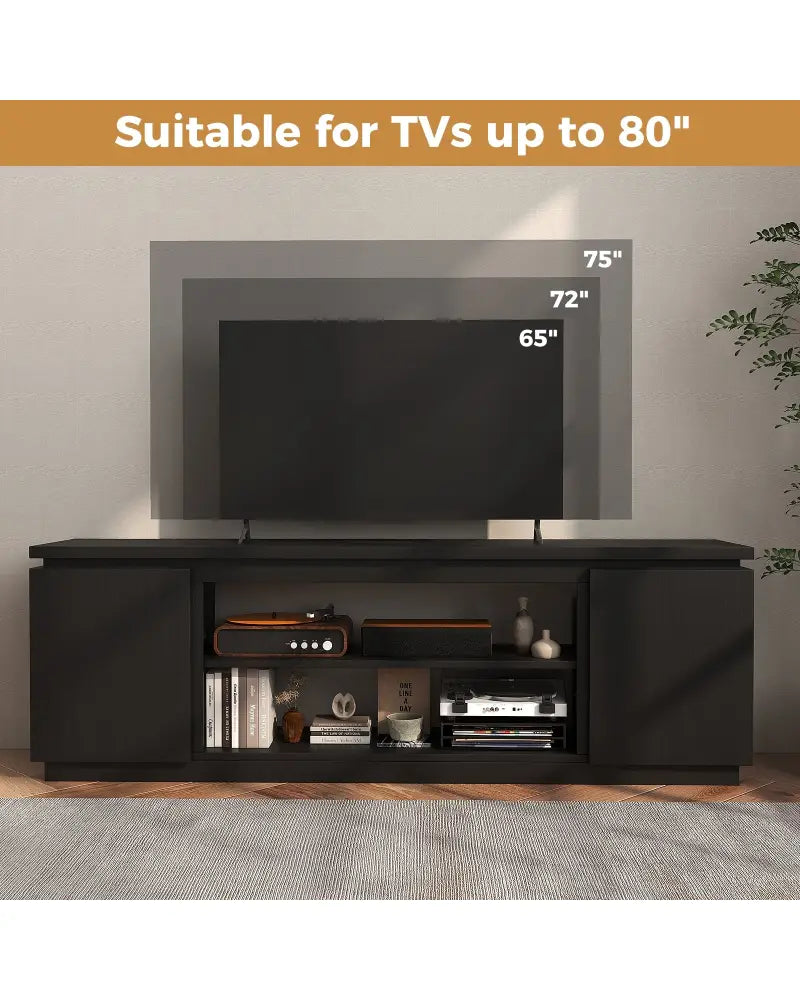 TV Cabinet with 3 Adjustable Shelves and Anti-Tipping Kits for TVs up to 80 Inch-Black - Black - Entertainment Centers