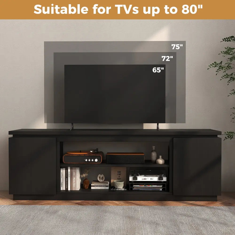 TV Cabinet with 3 Adjustable Shelves and Anti-Tipping Kits for TVs up to 80 Inch-Black - Black - Entertainment Centers