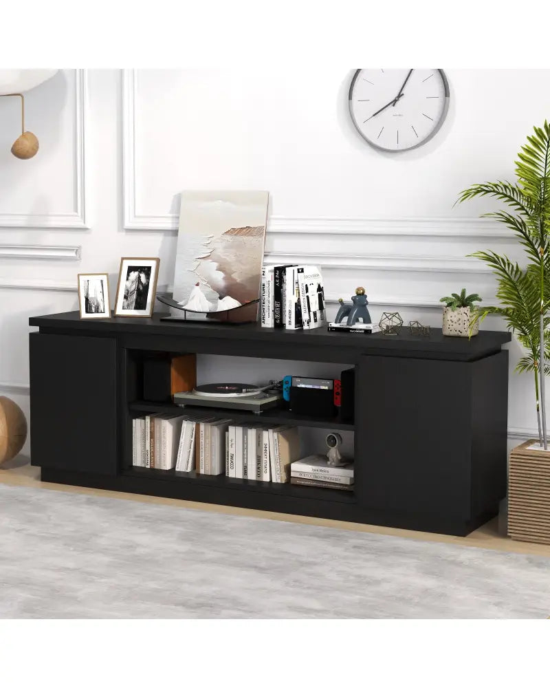 TV Cabinet with 3 Adjustable Shelves and Anti-Tipping Kits for TVs up to 80 Inch-Black - Black - Entertainment Centers