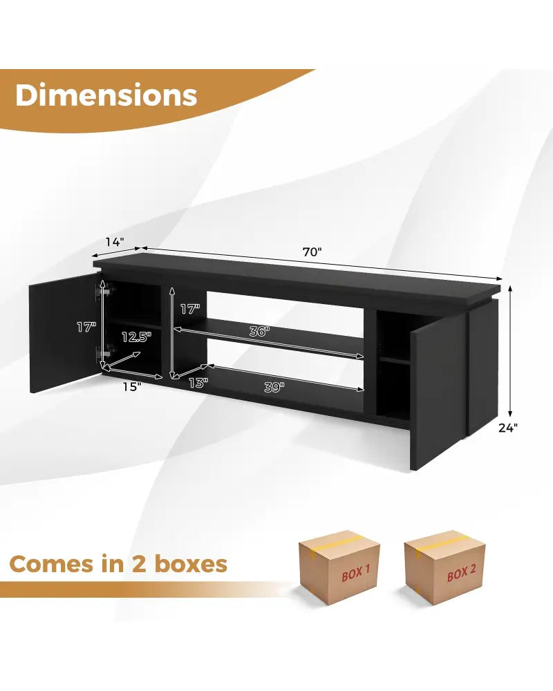 TV Cabinet with 3 Adjustable Shelves and Anti-Tipping Kits for TVs up to 80 Inch-Black - Black - Entertainment Centers