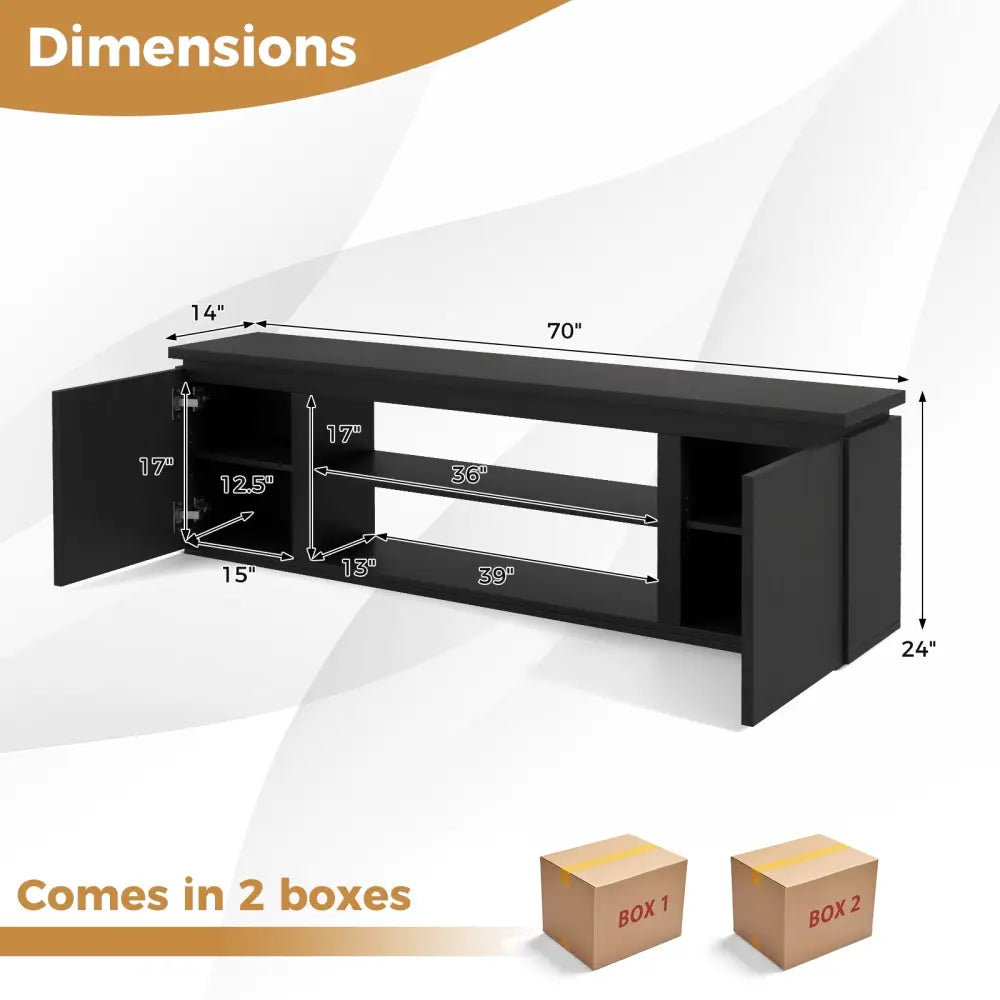 TV Cabinet with 3 Adjustable Shelves and Anti-Tipping Kits for TVs up to 80 Inch-Black - Black - Entertainment Centers