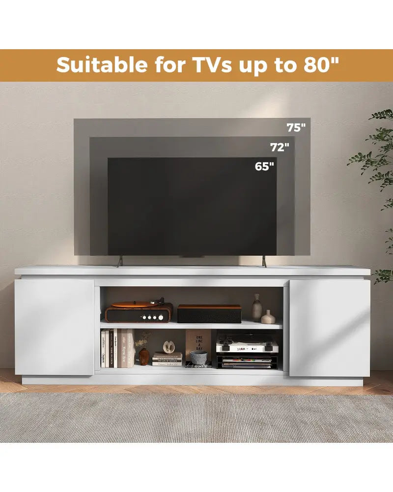 TV Cabinet with 3 Adjustable Shelves and Anti-Tipping Kits for TVs up to 80 Inch-White - White - Entertainment Centers