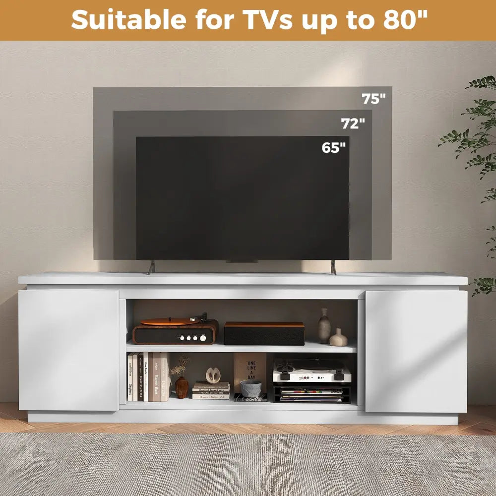 TV Cabinet with 3 Adjustable Shelves and Anti-Tipping Kits for TVs up to 80 Inch-White - White - Entertainment Centers