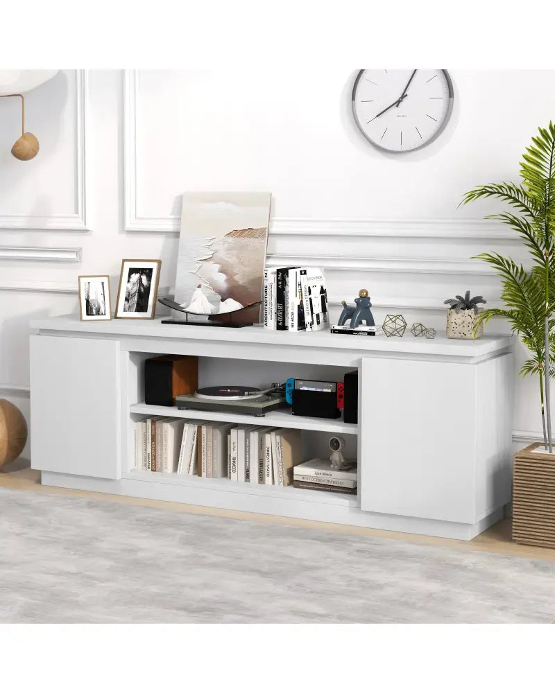 TV Cabinet with 3 Adjustable Shelves and Anti-Tipping Kits for TVs up to 80 Inch-White - White - Entertainment Centers