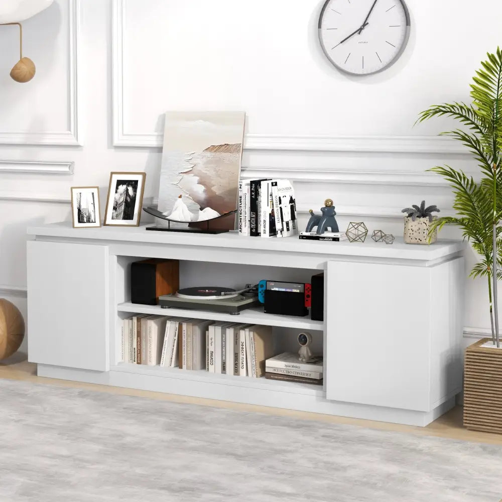 TV Cabinet with 3 Adjustable Shelves and Anti-Tipping Kits for TVs up to 80 Inch-White - White - Entertainment Centers