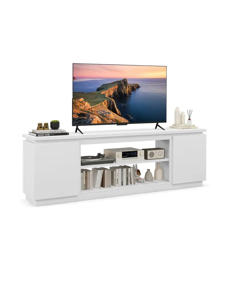 TV Cabinet with 3 Adjustable Shelves and Anti-Tipping Kits for TVs up to 80 Inch-White - White - Entertainment Centers