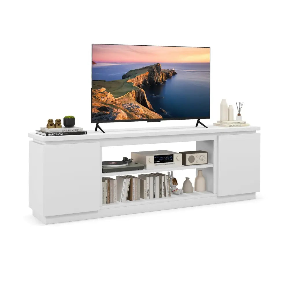 TV Cabinet with 3 Adjustable Shelves and Anti-Tipping Kits for TVs up to 80 Inch-White - White - Entertainment Centers
