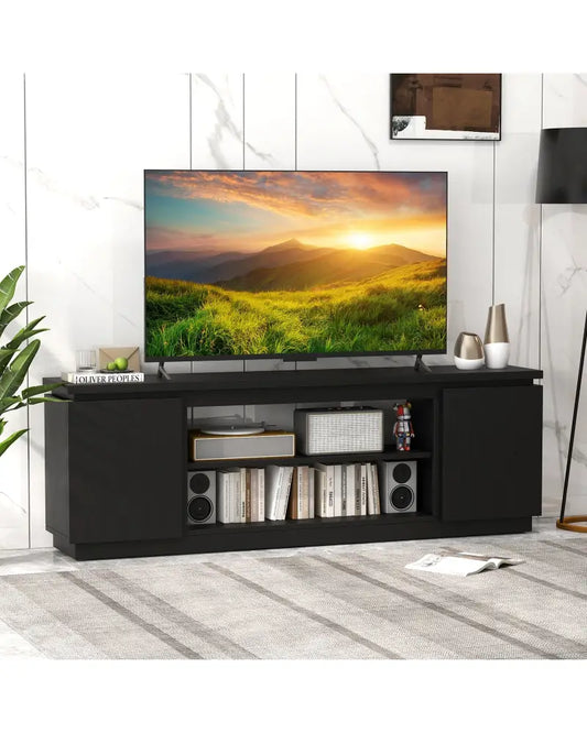 TV Cabinet with 3 Adjustable Shelves and Anti-Tipping Kits for TVs up to 80 Inch-Black - Black - Entertainment Centers