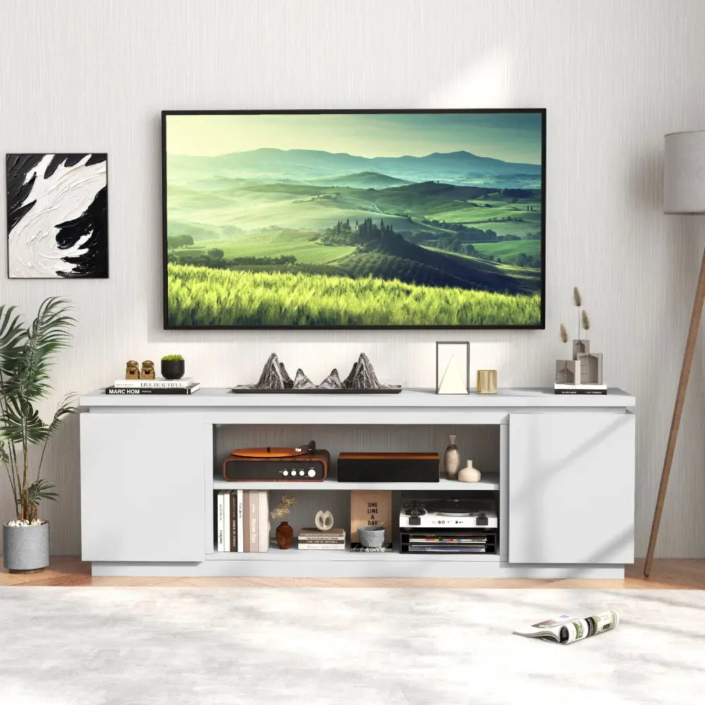 TV Cabinet with 3 Adjustable Shelves and Anti-Tipping Kits for TVs up to 80 Inch-White - White - Entertainment Centers
